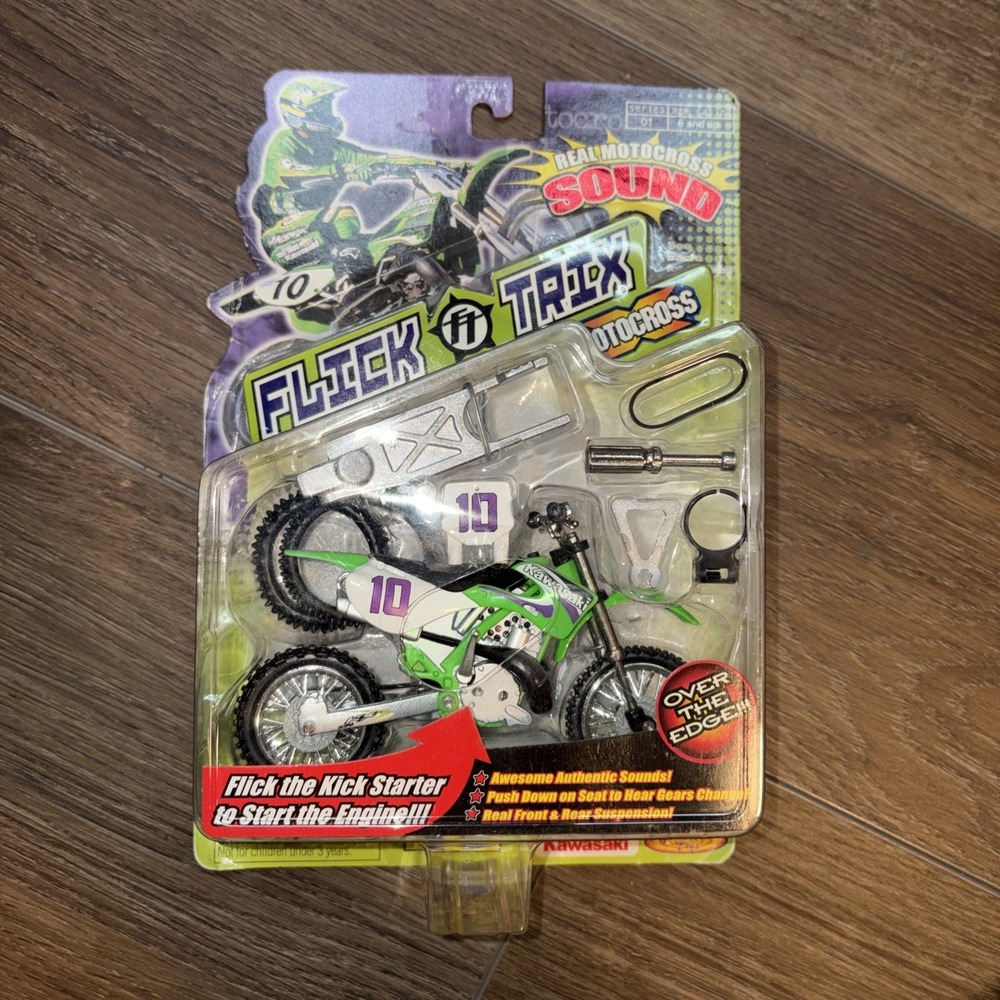 Vintage‎ 2000 Flick Trix Motocross Bike 10 Kawasaki Spin Master Toys RARE